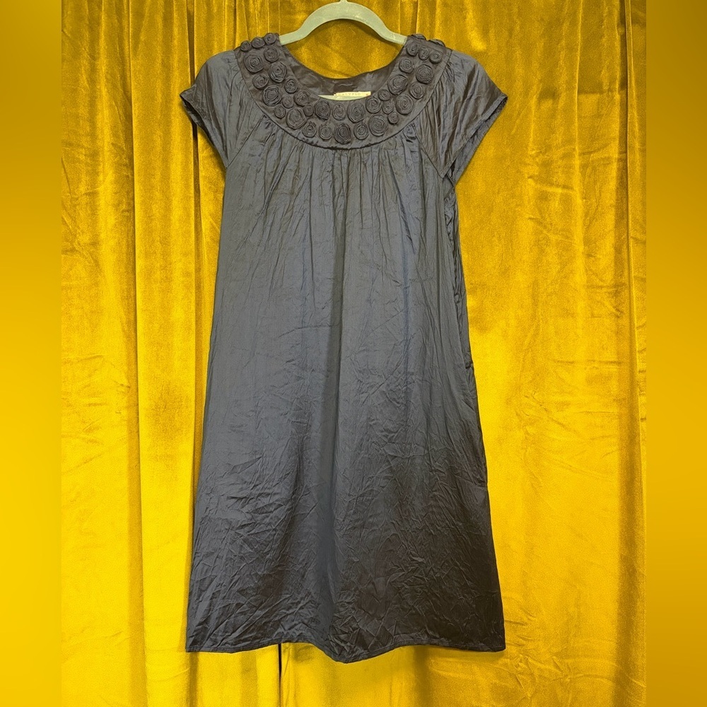 Y2K Calypso St Barth Dark Navy Silk Cap Sleeve Mini Dress with floral Small